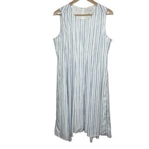 Club Monaco Women Sleeveless Dress 12 White Blue Stripe Asymmetrical Hem Coastal